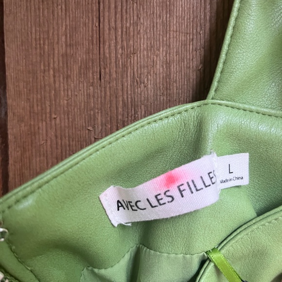 Avec Les Filles Anthropologie Faux Leather Fit & Flare Mini Overall Dress Size 4 - Picture 5 of 12